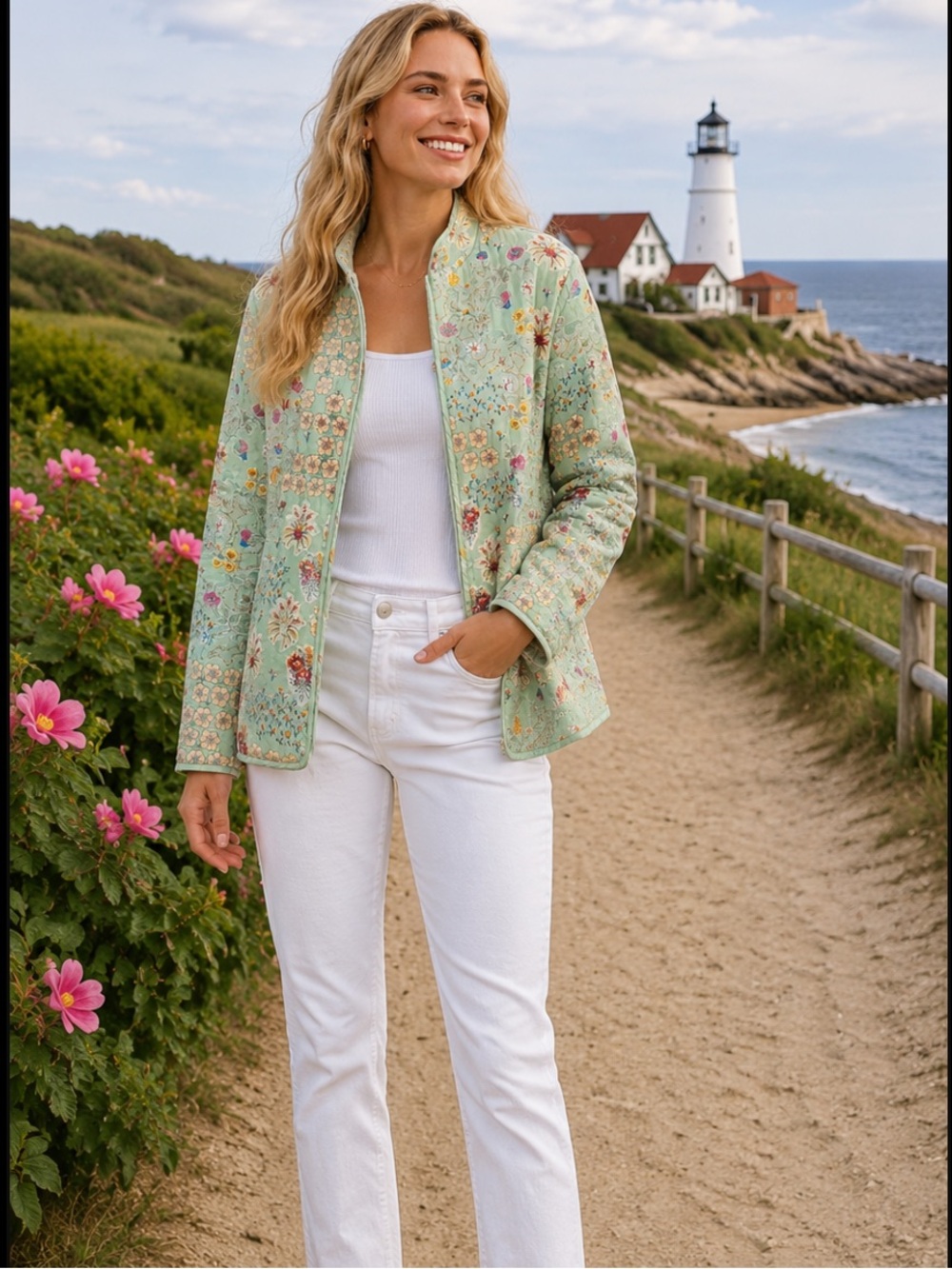 Koret Women’s 100% Silk Quilted Full Zip Cottagecore Jacket Romantic Feminine